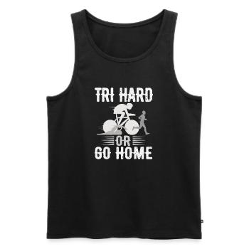Tri Hard ou Go Home Triathlon - Débardeur bio Premium Homme - noir - Devant - Michal (187cm)