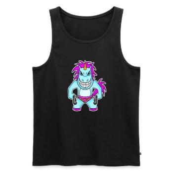 Einhorn mit Pistole - Männer Premium Bio Tank Top - Schwarz - Vorne - AI Model Male 178 light (178cm)