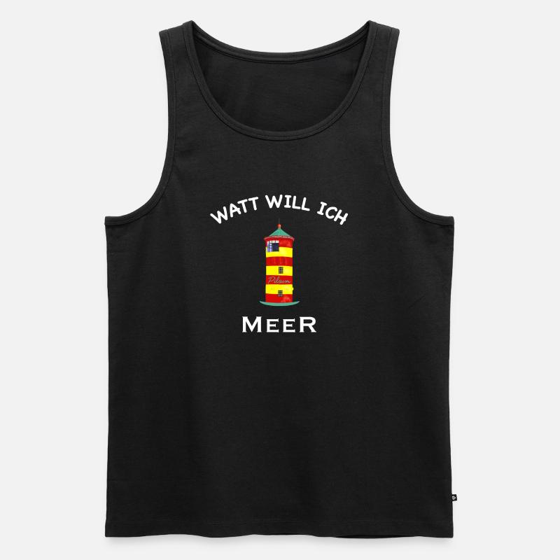 Watt will ich Meer, Pilsumer Leuchtturm, Nordsee - Männer Premium Bio Tank Top - Schwarz