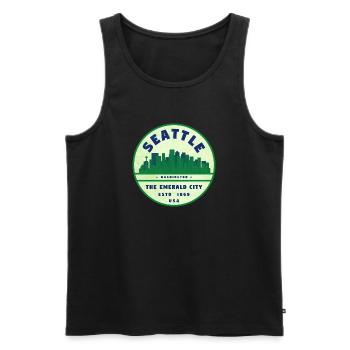 Emerald City Seattle Vintage Badge - Männer Premium Bio Tank Top - Schwarz - Vorne - AI Model Male 178 light (178cm)