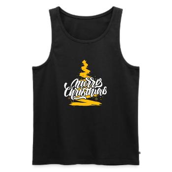 Merry Christmas Script on Gold Tree - Men's Premium Organic Tank Top - black - Front - AI Model Male 178 light (178cm)