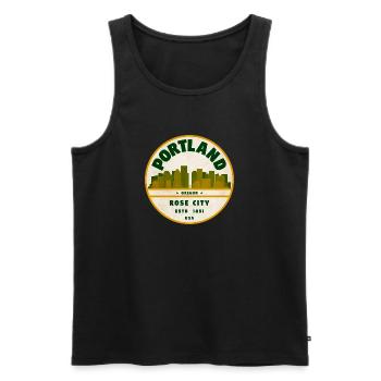 Portland Rose City Vintage Badge - Men's Premium Organic Tank Top - black - Front - AI Model Male 178 light (178cm)