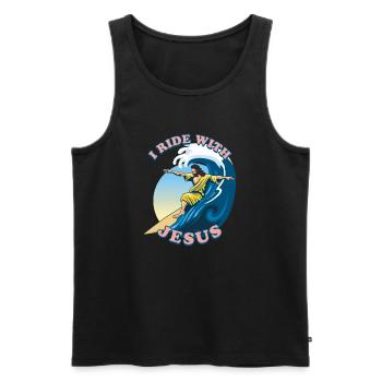 I Ride With Jesus | Jesus Christ Surfeur - Débardeur bio Premium Homme - noir - Devant - Michal (187cm)