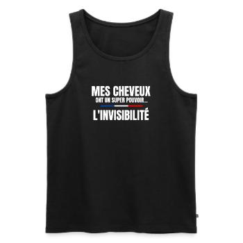 homme humour, cheveux, super pouvoir, chauve - Débardeur bio Premium Homme - noir - Devant - Michal (187cm)