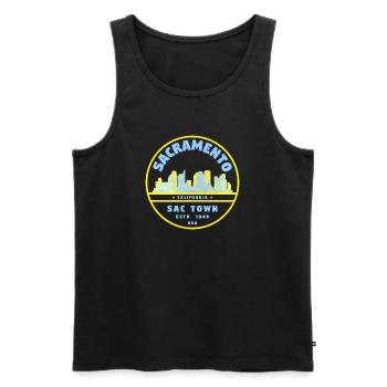 Sacramento Skyline Vintage Badge – Kalifornien - Männer Premium Bio Tank Top - Schwarz - Vorne - AI Model Male 178 light (178cm)