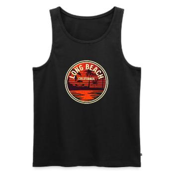 Insigne du Couchant de Soleil de Long Beach, Californie - Débardeur bio Premium Homme - noir - Devant - Michal (187cm)