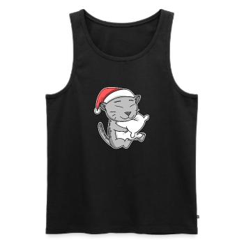 Chat Mau égyptien Noël Sommeil Fatigué - Débardeur bio Premium Homme - noir - Devant - Michal (187cm)