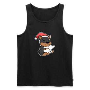 Chien Noël Sommeil Oreillers fatigués - Débardeur bio Premium Homme - noir - Devant - AI Model Male 178 light (178cm)