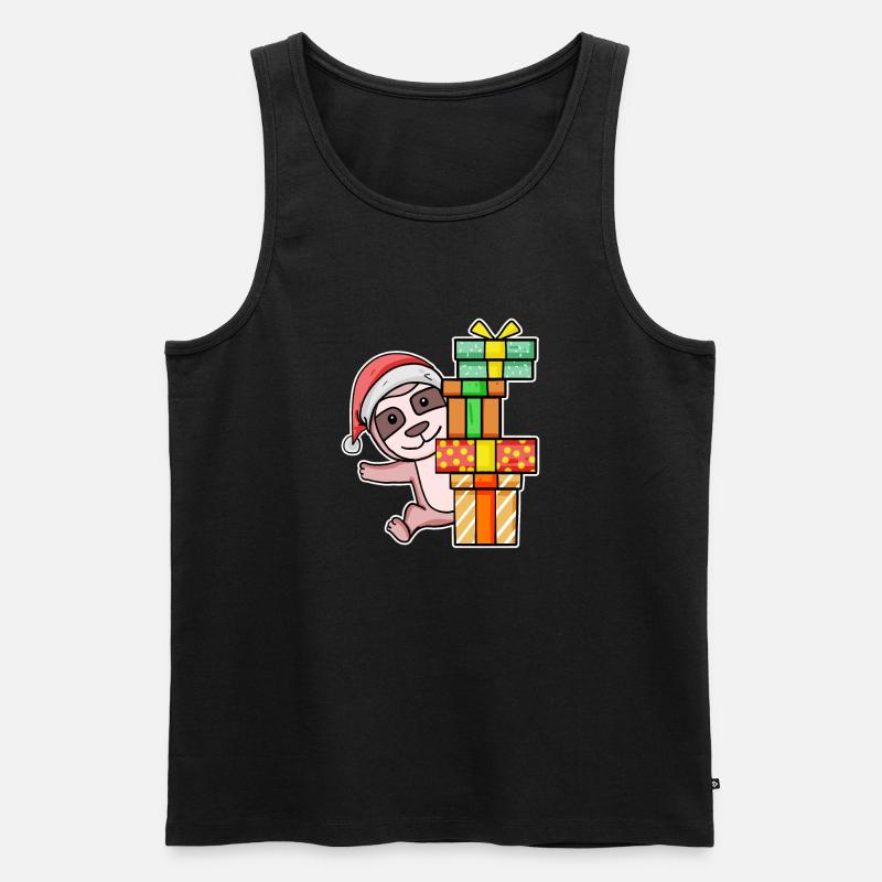 Weihnachten Faultier mit Geschenke - Männer Premium Bio Tank Top - Schwarz