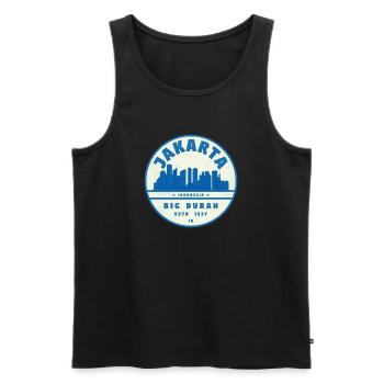 Jakarta Skyline Rundlogo Blau Weiß - Männer Premium Bio Tank Top - Schwarz - Vorne - AI Model Male 178 light (178cm)