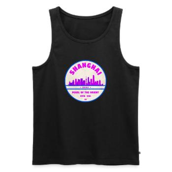 Badge Skyline de Shanghai en Chine - Débardeur bio Premium Homme - noir - Devant - Michal (187cm)