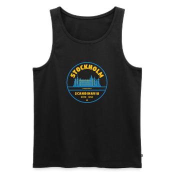 Stockholm Skyline Abzeichen Blau Gelb - Männer Premium Bio Tank Top - Schwarz - Vorne - AI Model Male 178 light (178cm)