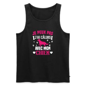 je peux pas j'ai câlins avec mon chien humour - Débardeur bio Premium Homme - noir - Devant - AI Model Male 178 light (178cm)