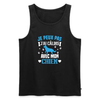 je peux pas j'ai câlins avec mon chien humour - Débardeur bio Premium Homme - noir - Devant - AI Model Male 178 light (178cm)