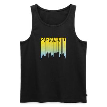 Sacramento Skyline Yellow Blue Gradient - Men's Premium Organic Tank Top - black - Front - AI Model Male 178 light (178cm)