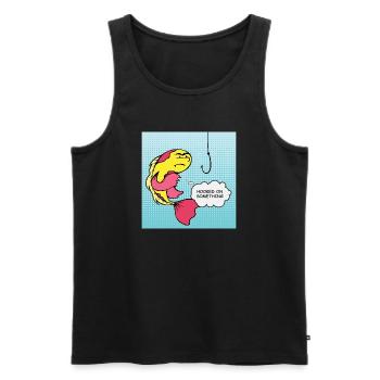 Popart Fisch Angehakt Humor - Männer Premium Bio Tank Top - Schwarz - Vorne - AI Model Male 178 light (178cm)