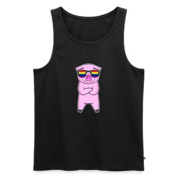 Gay Rainbow - Cochon à lunettes - Débardeur bio Premium Homme - noir - Devant - Michal (187cm)