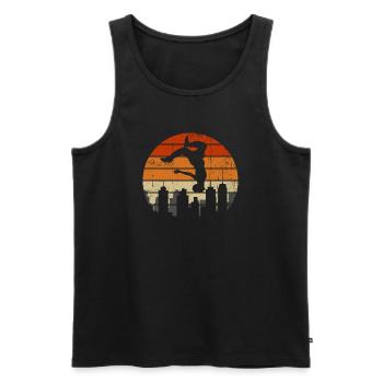 Acrobate au coucher de soleil sur la ligne d’horizon de la ville - Débardeur bio Premium Homme - noir - Devant - Michal (187cm)