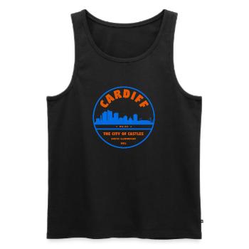 Cardiff Skyline Badge - Männer Premium Bio Tank Top - Schwarz - Vorne - AI Model Male 178 light (178cm)