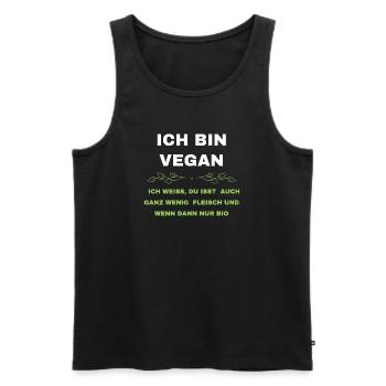 Ich bin vegan - Die Standard-Reaktion darauf - Männer Premium Bio Tank Top - Schwarz - Vorne - AI Model Male 178 light (178cm)