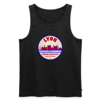 Écusson de la Skyline Vintage de Lyon - Débardeur bio Premium Homme - noir - Devant - AI Model Male 178 light (178cm)