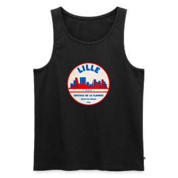 Lille Skyline Retro Badge - Men's Premium Organic Tank Top - black - Front - Michal (187cm)
