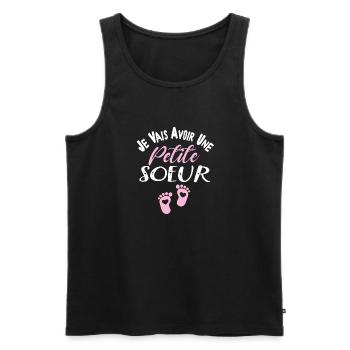 Je Vais Avoir Une Petite soeur - Annonce Grossesse - Débardeur bio Premium Homme - noir - Devant - AI Model Male 178 light (178cm)