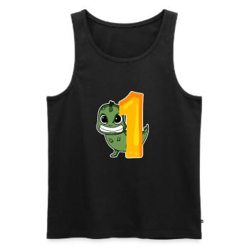 1 an - Inscription - Motif dinosaure - Débardeur bio Premium Homme - noir - Devant - Michal (187cm)