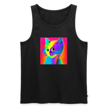 Farbiger Katzenkopf mit Neon-Effekt - Männer Premium Bio Tank Top - Schwarz - Vorne - AI Model Male 178 light (178cm)