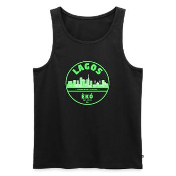 Lagos Neon Skyline Green - Men's Premium Organic Tank Top - black - Front - AI Model Male 178 light (178cm)