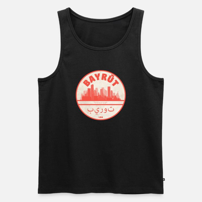 Beirut Skyline Rundlogo Rot - Männer Premium Bio Tank Top - Schwarz