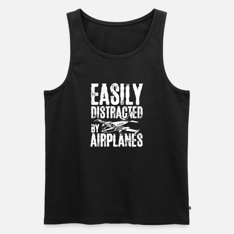 Easily distracted by airplanes - Männer Premium Bio Tank Top - Schwarz