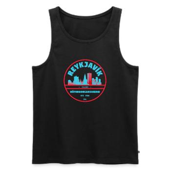 Insigne de la Skyline de la Ville de Reykjavík - Débardeur bio Premium Homme - noir - Devant - AI Model Male 178 light (178cm)