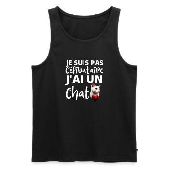 Je suis pas célibataire j'ai un chat - Débardeur bio Premium Homme - noir - Devant - Michal (187cm)
