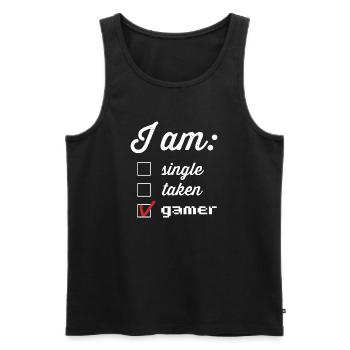 Player status: single taken gamer - Men's Premium Organic Tank Top - black - Front - AI Model Male 178 light (178cm)