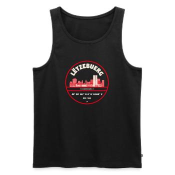 Luxembourg skyline emblem with coordinates - Men's Premium Organic Tank Top - black - Front - AI Model Male 178 light (178cm)