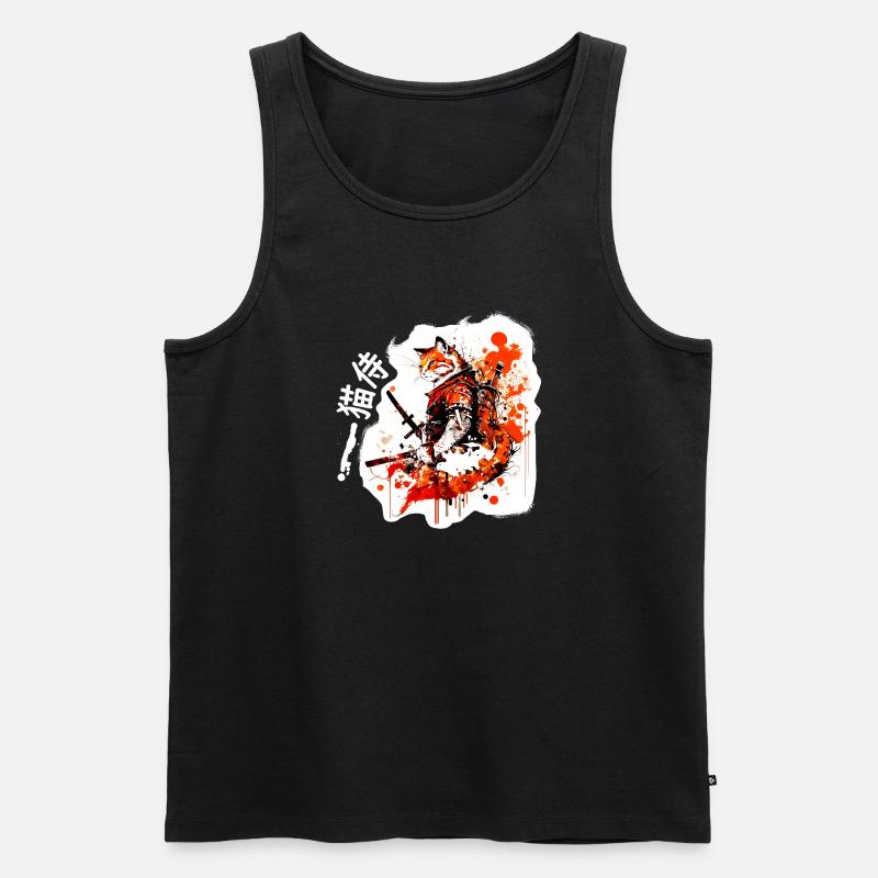 Samurai Katze in Rot - Männer Premium Bio Tank Top - Schwarz