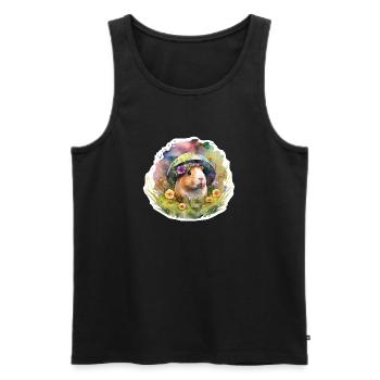 Meerschweinchen in Blumenwiese - Männer Premium Bio Tank Top - Schwarz - Vorne - AI Model Male 178 light (178cm)