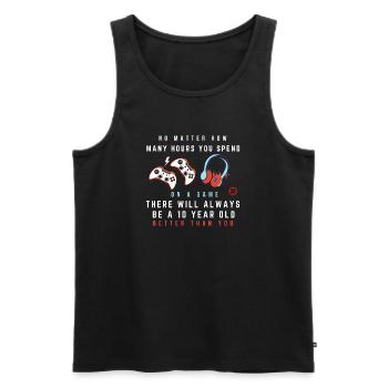 Game Rivalry Quip Tee - Men's Premium Organic Tank Top - black - Front - AI Model Male 178 light (178cm)