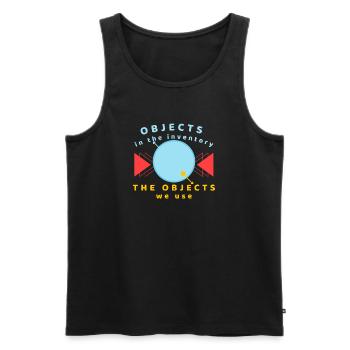 Objekte im Inventar, das wir verwenden - Männer Premium Bio Tank Top - Schwarz - Vorne - AI Model Male 178 light (178cm)