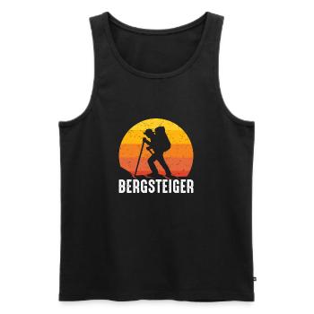 Bergsteiger Retro Motiv mit Sonnenuntergang - Männer Premium Bio Tank Top - Schwarz - Vorne - Michal (187cm)