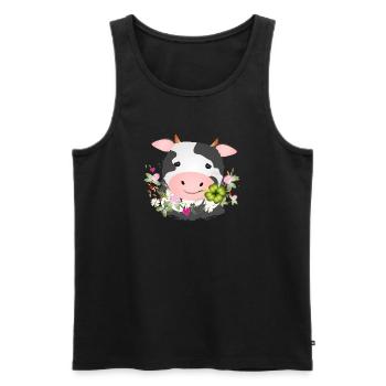 Vache mignonne avec trèfle pour les fans de ferme - Débardeur bio Premium Homme - noir - Devant - Michal (187cm)