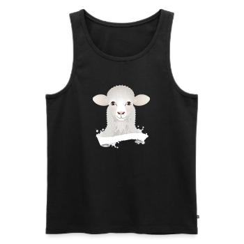 A cute sheep as a portrait with banner - Men's Premium Organic Tank Top - black - Front - AI Model Male 178 light (178cm)