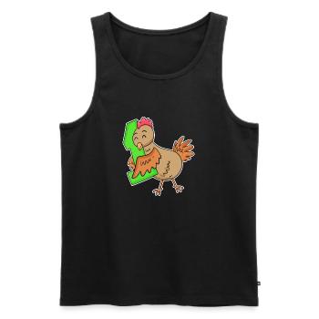 1 an - Inscription - Motif poulet - Gagnant - Débardeur bio Premium Homme - noir - Devant - Michal (187cm)