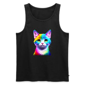 Chat arc-en-ciel - Débardeur bio Premium Homme - noir - Devant - AI Model Male 178 light (178cm)