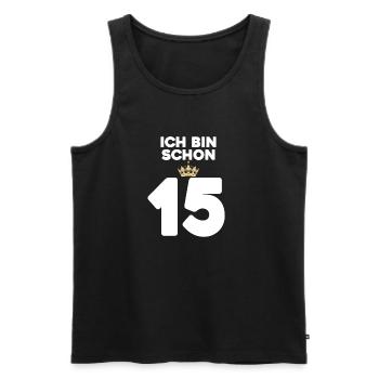 15. Geburtstag Geschenk - 15 Jahre mit Krone - Männer Premium Bio Tank Top - Schwarz - Vorne - Michal (187cm)