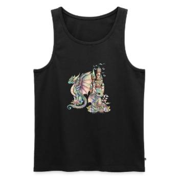 Dragon fantastique avec château de conte de fées - Débardeur bio Premium Homme - noir - Devant - AI Model Male 178 light (178cm)
