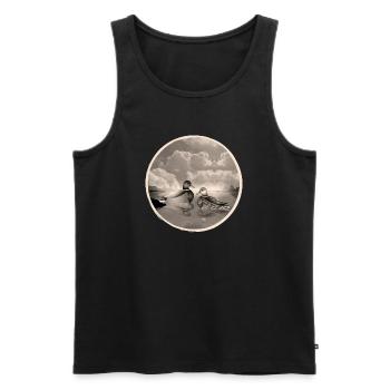 Couple de canards dans l’étang aux canards en sépia nostalgique - Débardeur bio Premium Homme - noir - Devant - AI Model Male 178 light (178cm)