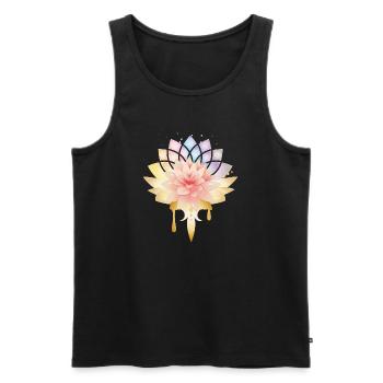 Symbole de lotus avec fleurs dorées aux couleurs pastel - Débardeur bio Premium Homme - noir - Devant - Michal (187cm)