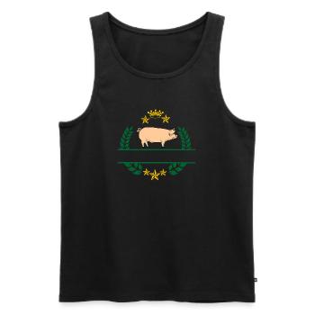 Pig in green laurel wreath with golden yellow crown - Men's Premium Organic Tank Top - black - Front - AI Model Male 178 light (178cm)